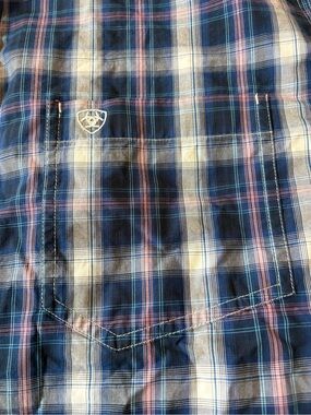 Ariat Navy Plaid Button-Down Shirt with Pink and Cream Accents